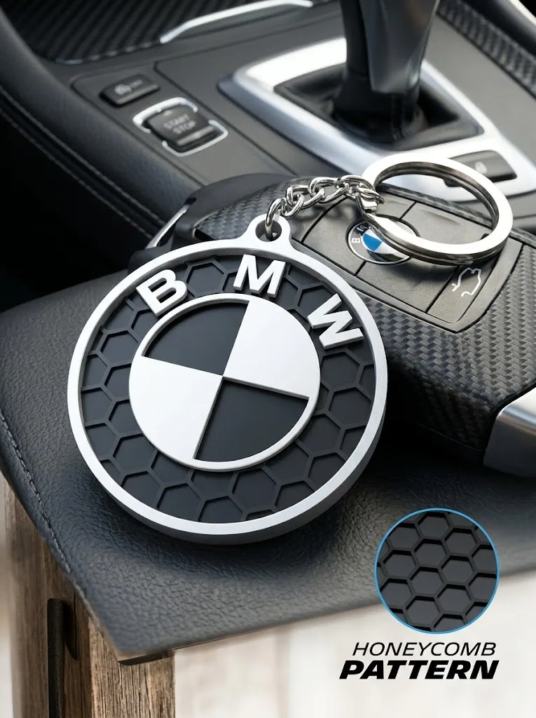Bmw Uyumlu Petek Desenli Kabartma Araba Anahtarlık - 1 3 4 5 Serisi E ve F Kasa Uyumlu Metal Halkalı Oto Aksesuar