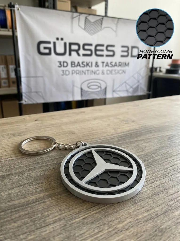 Mercedes Uyumlu Petek Desenli Kabartma Araba Anahtarlık - A B C E Serisi AMG Uyumlu Metal Halkalı Oto Aksesuar
