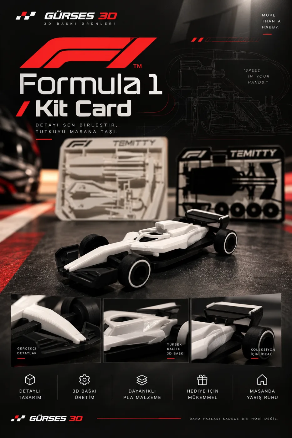  Yarış Arabası 3D Kit Kart Maket – Sök Birleştir F1 Masaüstü Model