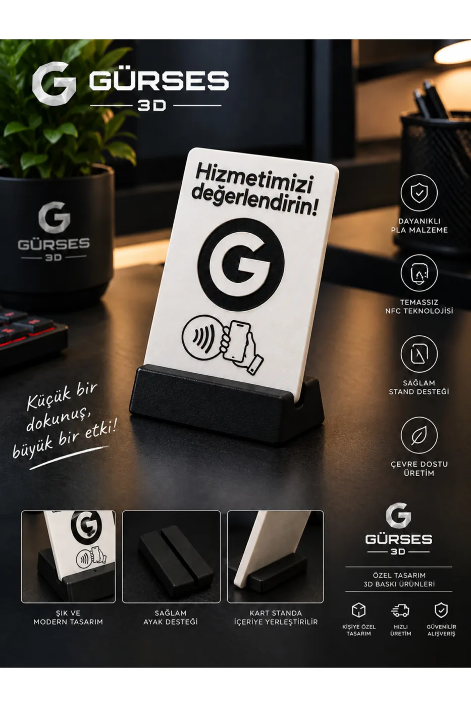 Akıllı Temassız NFC Yorum ve Değerlendirme Standı Masabaşı Geri Bildirim Kartı ve Stand Desteği