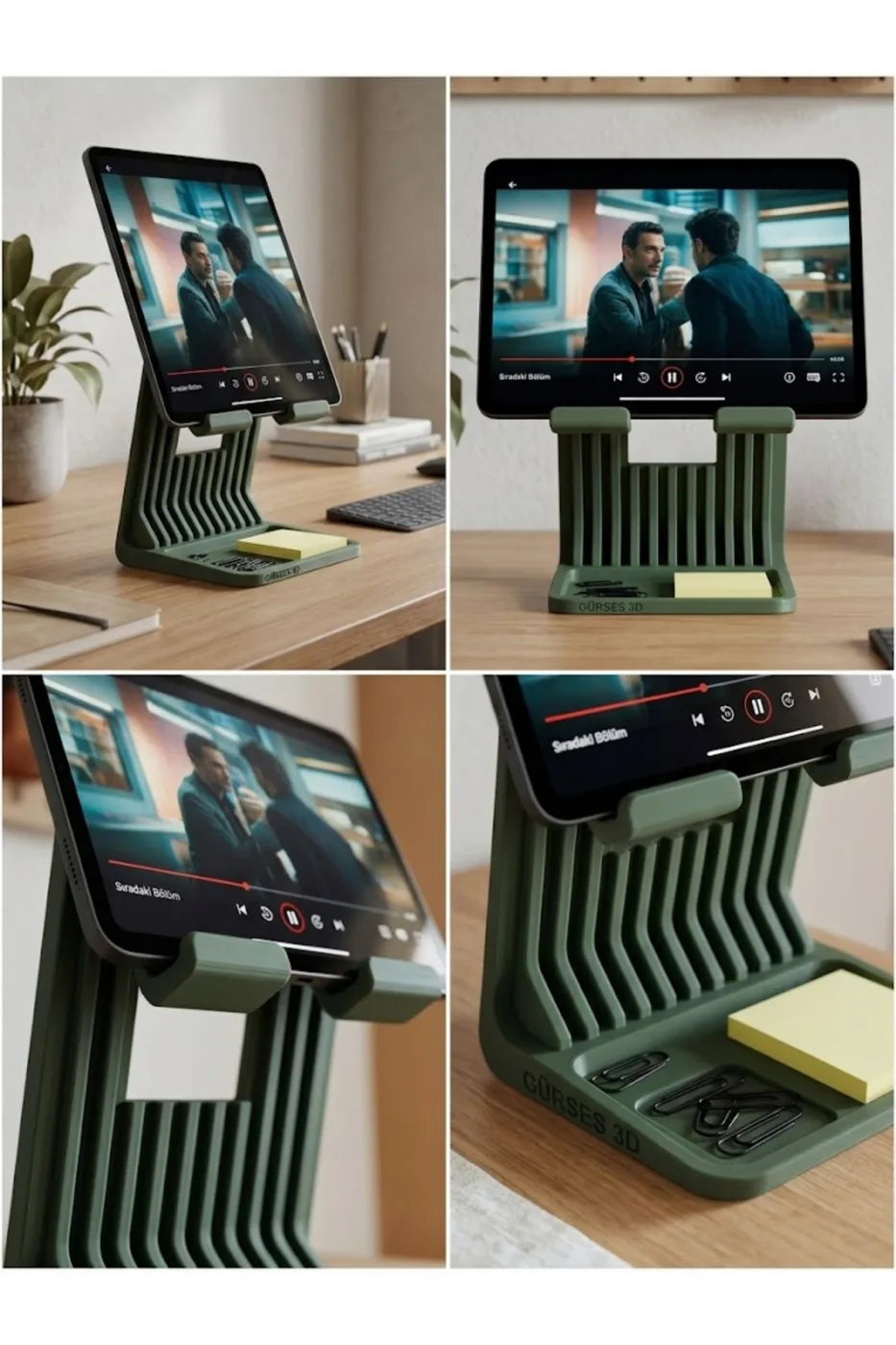 Ergonomik Masaüstü Tablet & Telefon Standı - Düzenleyici Hazneli Açılı Tablet Tutucu Siyah Renk - görsel 2