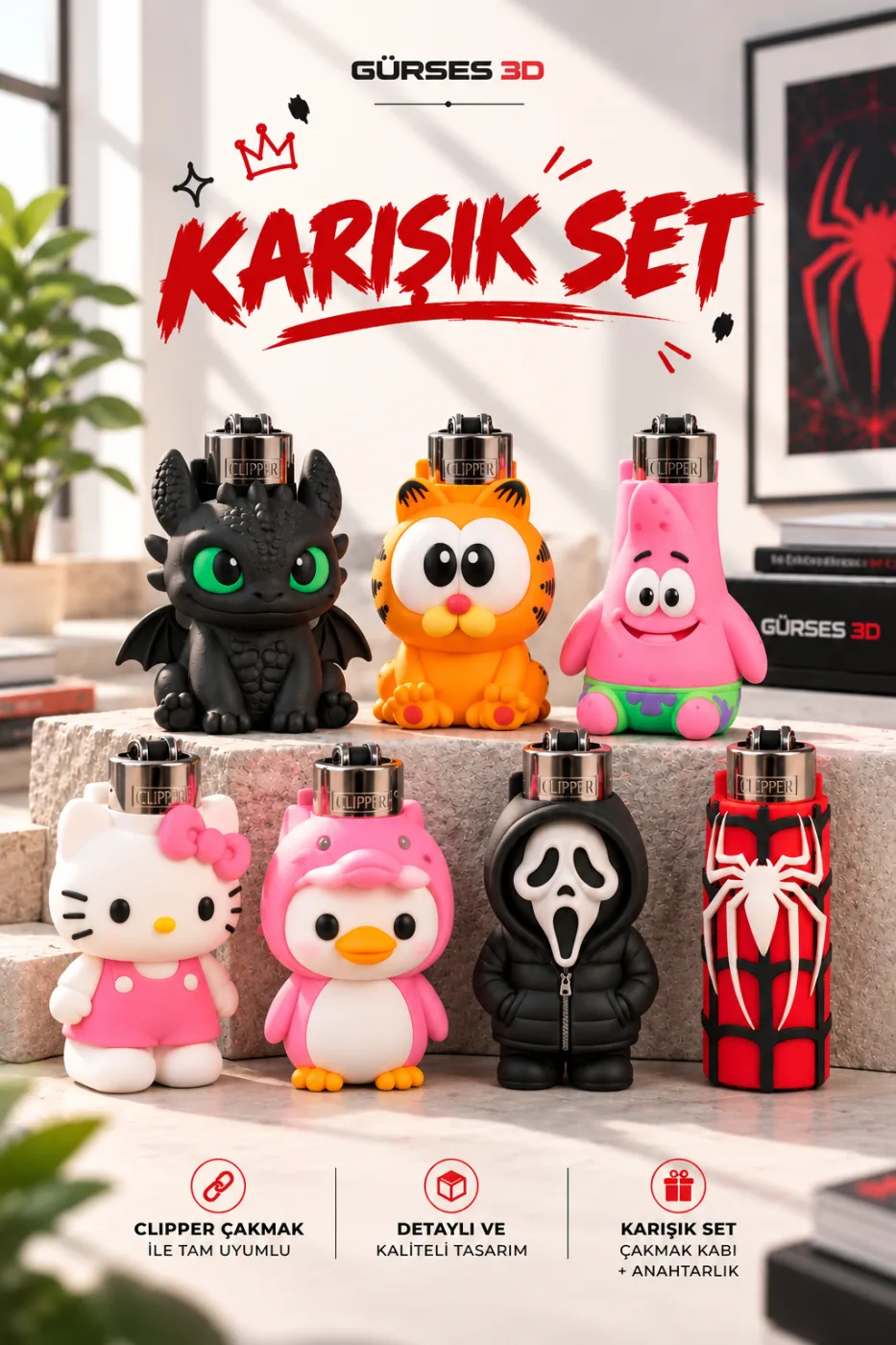 Toptan Karışık Çakmak Kabı + Çakmak Seti
