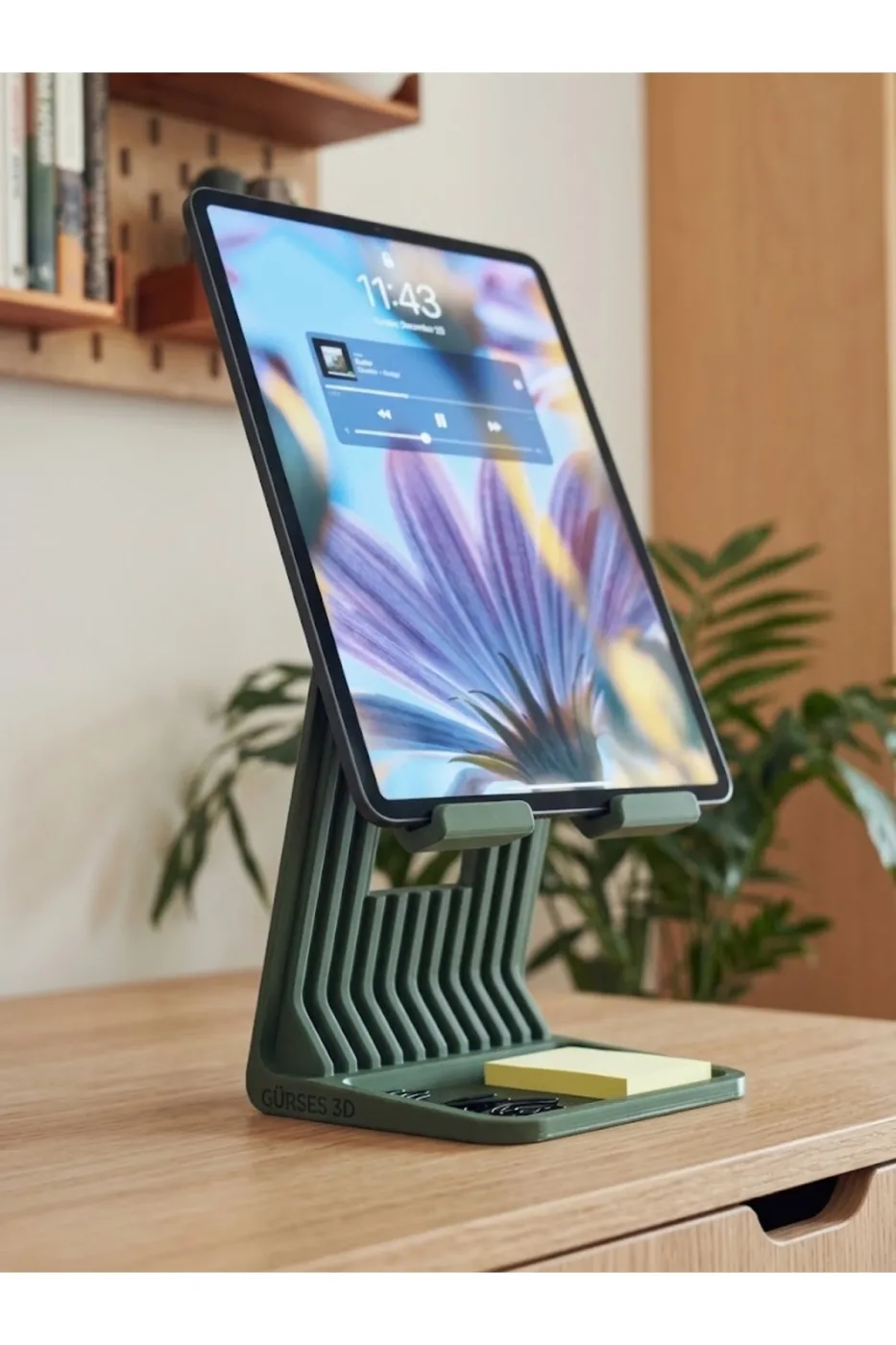Ergonomik Masaüstü Tablet & Telefon Standı - Düzenleyici Hazneli Açılı Tablet Tutucu Siyah Renk