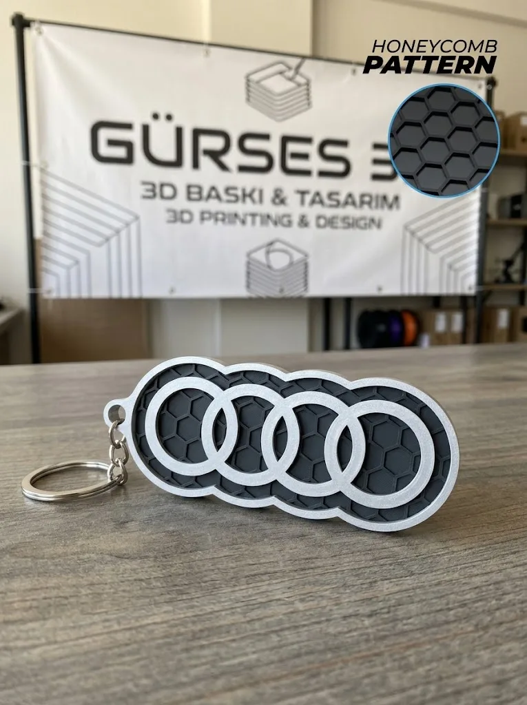 Audi Uyumlu Petek Desenli Kabartma Araba Anahtarlık - A3 A4 A5 A6 S Line Uyumlu Metal Halkalı Oto Aksesuar